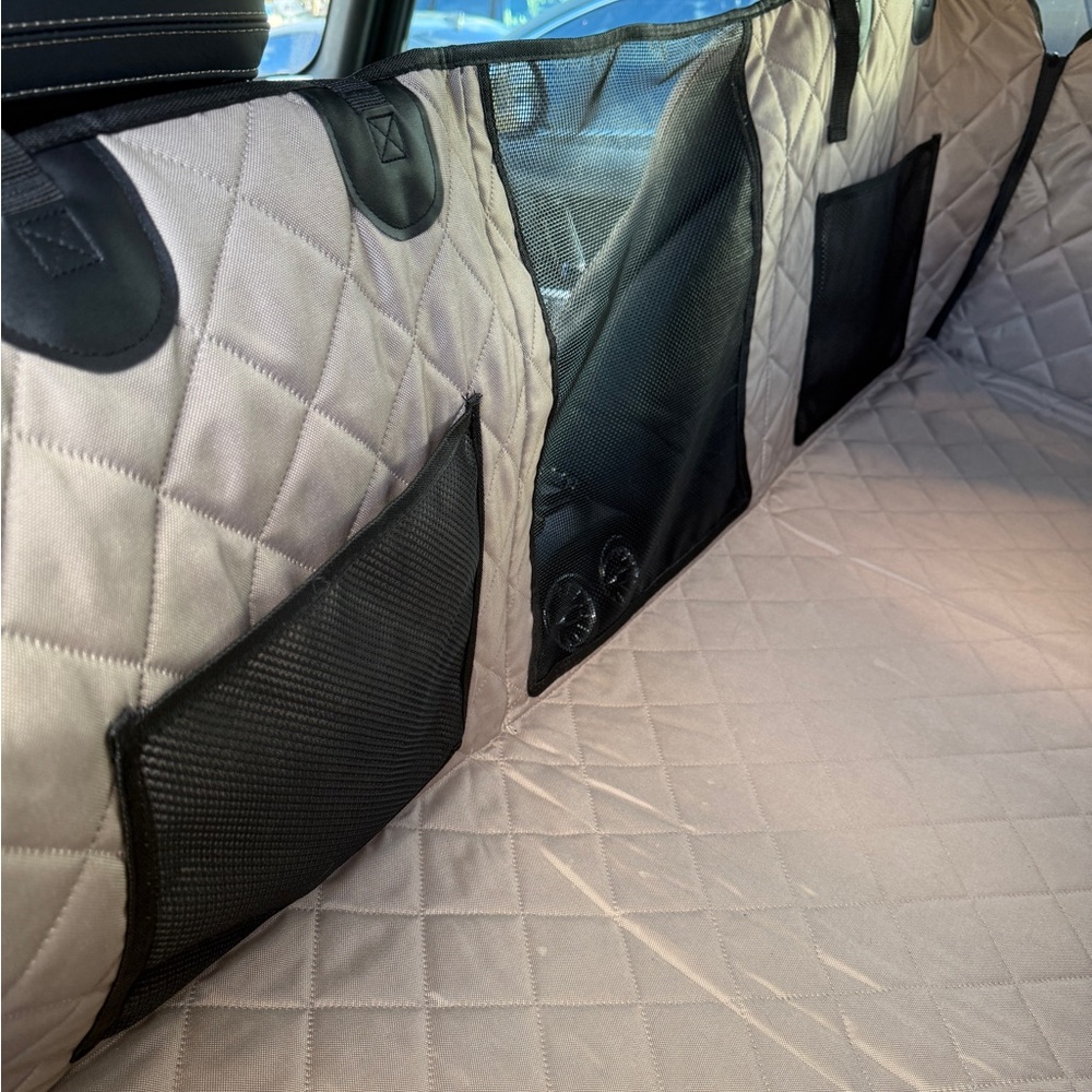 SUV Car Back Seat Extender Dog Seat Cover quilted protect Beige